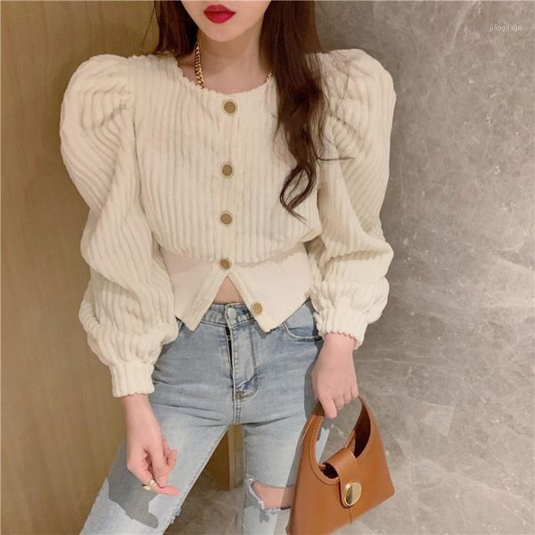 spring retro corduroy short shirts women french style all-match long puff sleeve blouses single breasted blusas women's &, White
spring retro corduroy short shirts women french style all-match long puff sleeve blouses single breasted blusas women's &, White
