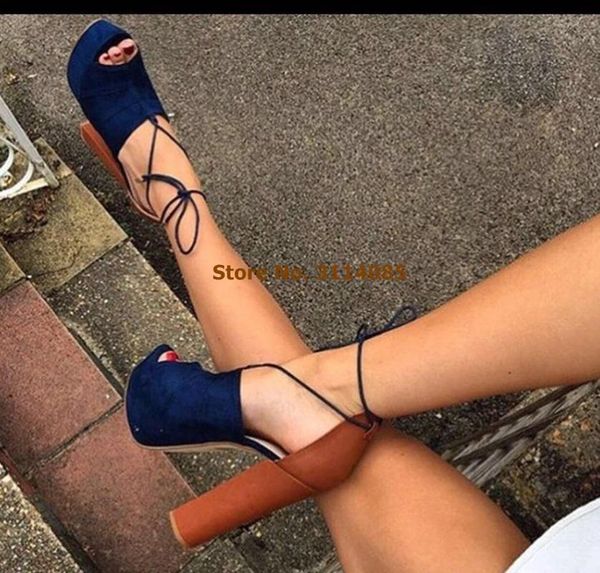 women chunky heel platform sandals brown blue mixed color lace-up dress shoes open toe sky high pumps thick, Black
women chunky heel platform sandals brown blue mixed color lace-up dress shoes open toe sky high pumps thick, Black