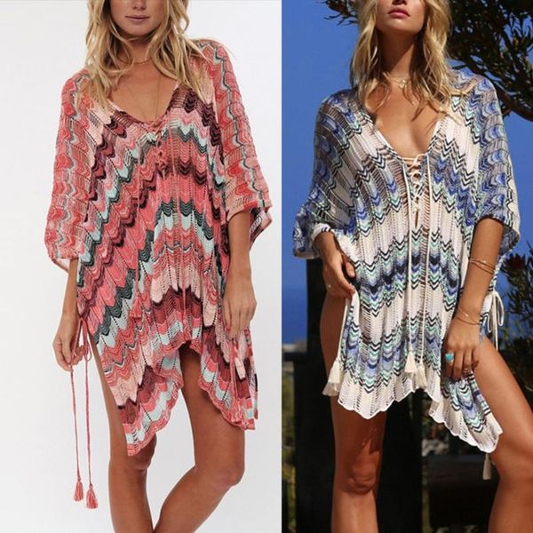 women v-neck lace-up beach dress hollow out crochet striped bikini cover up xx9d one-piece suits
women v-neck lace-up beach dress hollow out crochet striped bikini cover up xx9d one-piece suits