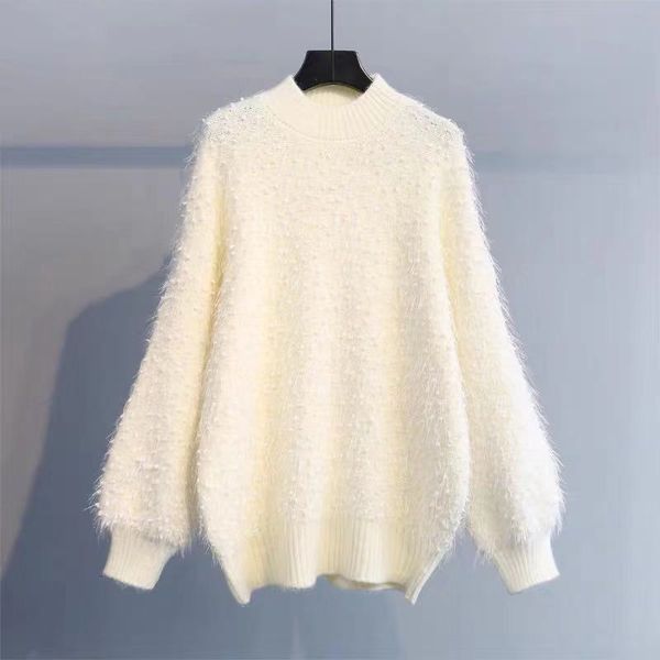 h.sa women soft warm knit pull mohair dots patchwork pink pullovers white oversized casual jumpers spring 210417, White;black
h.sa women soft warm knit pull mohair dots patchwork pink pullovers white oversized casual jumpers spring 210417, White;black