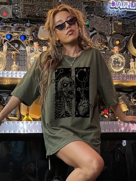 skull print oversized tee i3go#, White
skull print oversized tee i3go#, White