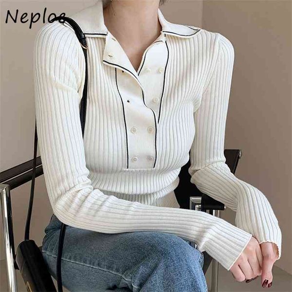 panelled slim fit knitted sweater women korean autumn winter turn-down collar simple chic button pullovers 210422, White;black
panelled slim fit knitted sweater women korean autumn winter turn-down collar simple chic button pullovers 210422, White;black