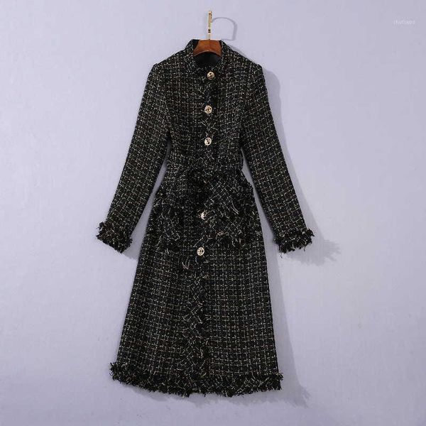 women's wool & blends winter autumn stand collar tassles plaid tweed overcoat belter women coat c494, Black
women's wool & blends winter autumn stand collar tassles plaid tweed overcoat belter women coat c494, Black