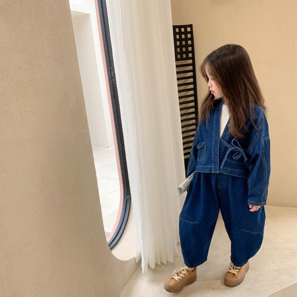 clothing sets 2021 spring children wear amercan and european style denim clothes loose coat + radish pants two pieces jacket, White
clothing sets 2021 spring children wear amercan and european style denim clothes loose coat + radish pants two pieces jacket, White