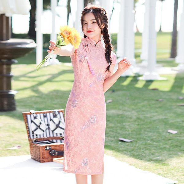 ethnic clothing pink sweet flower lace novelty cheongsam women exquisite embroidery classic chinese dress elegant oriental qipao dresses, Red
ethnic clothing pink sweet flower lace novelty cheongsam women exquisite embroidery classic chinese dress elegant oriental qipao dresses, Red