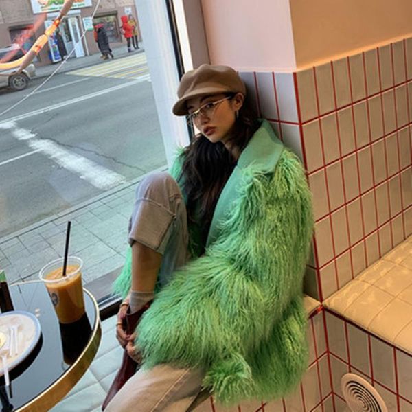 women's fur & faux wool mid-length coat sheep curly imitation 2021 winter clothing turn-down collar long sleeve outwear xf691, Black
women's fur & faux wool mid-length coat sheep curly imitation 2021 winter clothing turn-down collar long sleeve outwear xf691, Black