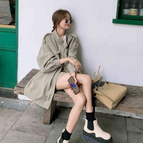 new fried street work clothes windbreaker women's spring autumn middle long korean loose stand collar drawstring waist closing coat, Black
new fried street work clothes windbreaker women's spring autumn middle long korean loose stand collar drawstring waist closing coat, Black