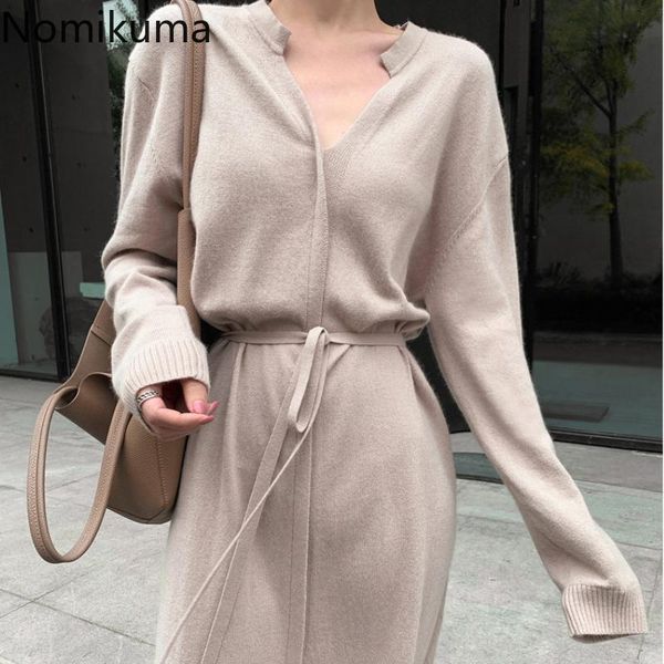 casual dresses nomikuma knitted elegant dress women solid color v neck long sleeve slim waist lace up winter arrival vestidos mujer, Black;gray
casual dresses nomikuma knitted elegant dress women solid color v neck long sleeve slim waist lace up winter arrival vestidos mujer, Black;gray