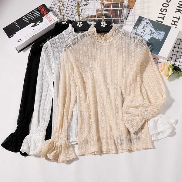 femininas blusa blouses spring autumn fashion slim shirt lace long sleeve o-neck leisure black/white 210601
femininas blusa blouses spring autumn fashion slim shirt lace long sleeve o-neck leisure black/white 210601