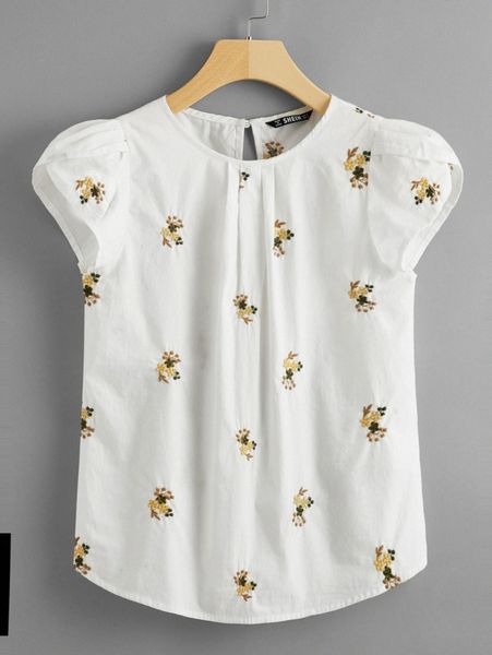 petal sleeve flower embroidered k41k#, White
