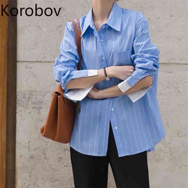 korobov striped shirts women turn down collar long sleeve casual blosue new chic sinlge breasted loose office ladies blusas 210430, White
korobov striped shirts women turn down collar long sleeve casual blosue new chic sinlge breasted loose office ladies blusas 210430, White