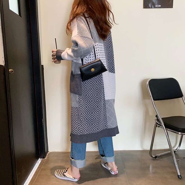 long cardigan women elegant ladies loose ribbed korean style plaid knitted outwears sweaters fashion 2021 spring autumn, Black;brown
long cardigan women elegant ladies loose ribbed korean style plaid knitted outwears sweaters fashion 2021 spring autumn, Black;brown