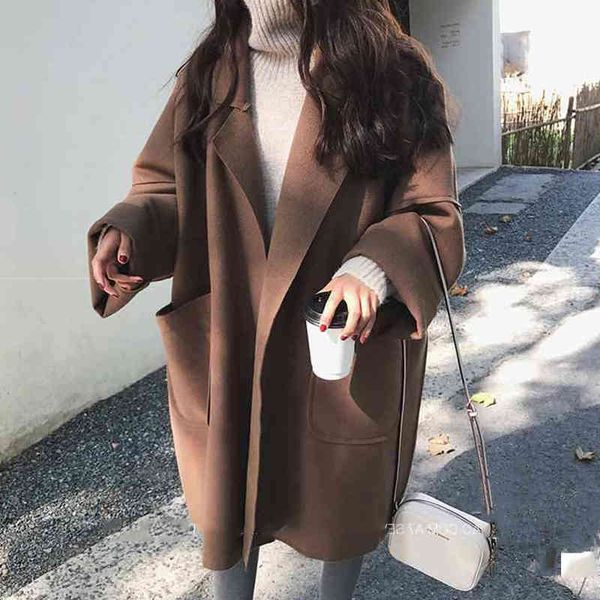 women's wool & blends winter autumn long coat for women thicken turn down collar open stitch loose solid casual jacket mujer vd3a, Black
women's wool & blends winter autumn long coat for women thicken turn down collar open stitch loose solid casual jacket mujer vd3a, Black