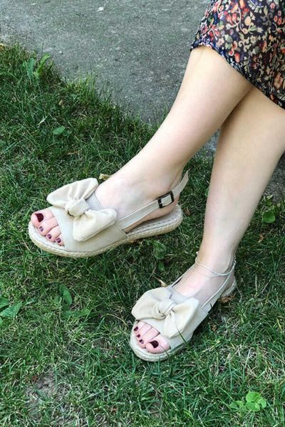 april suede beige bow female sandals, Black