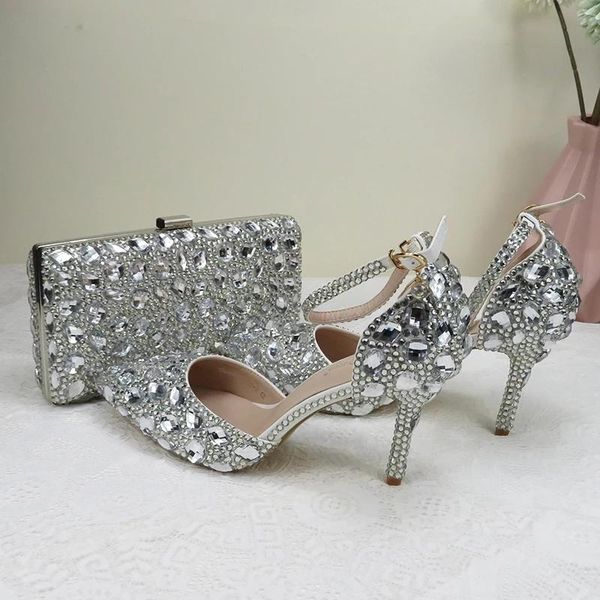 dress shoes luxury silver crystal sandals bridal wedding high heels women's party and bag set pointed toe thin rhinestone, Black
dress shoes luxury silver crystal sandals bridal wedding high heels women's party and bag set pointed toe thin rhinestone, Black