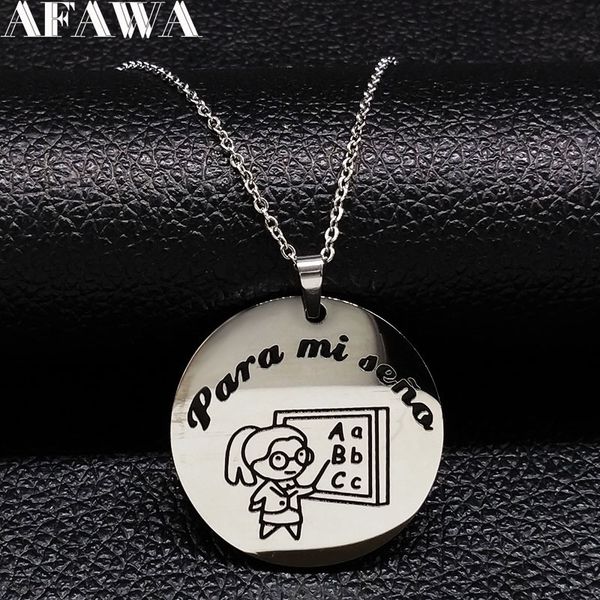 2021 spain teacher stainless steel necklaces women round silver color necklace jewellery gift colgantes mujer moda n18051
2021 spain teacher stainless steel necklaces women round silver color necklace jewellery gift colgantes mujer moda n18051