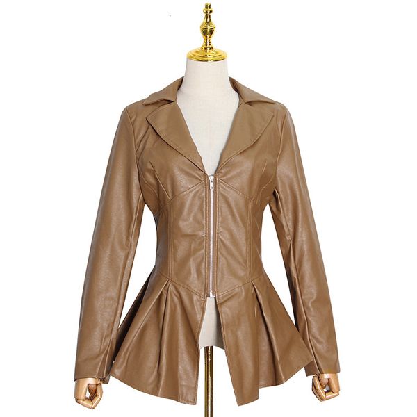 Winter style street fashion nice suit collar zipper hem ruffled leather from the female plutonium jacket, Black;brown
Winter style street fashion nice suit collar zipper hem ruffled leather from the female plutonium jacket, Black;brown