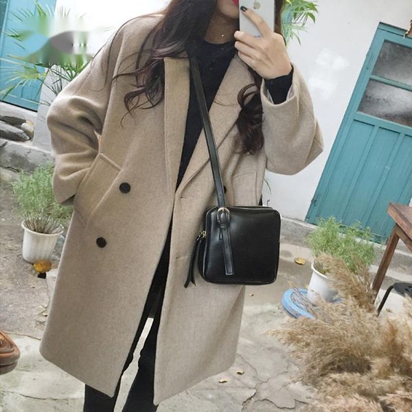 women's wool & blends autumn winter coat 2021 stylish double breasted solid mid length slim casual outerwear overcoat, Black
women's wool & blends autumn winter coat 2021 stylish double breasted solid mid length slim casual outerwear overcoat, Black