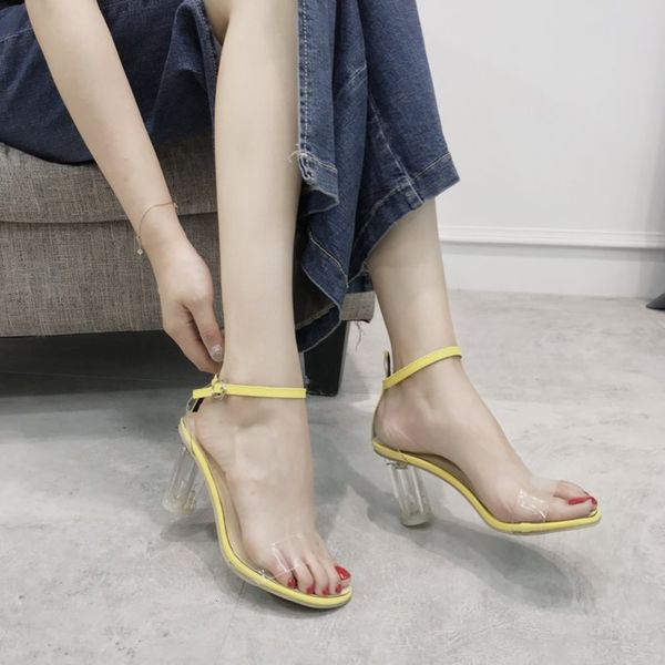 fashion fish mouth sandals women's thick heels high one line buckle transparent heel catwalk sho, Black
fashion fish mouth sandals women's thick heels high one line buckle transparent heel catwalk sho, Black