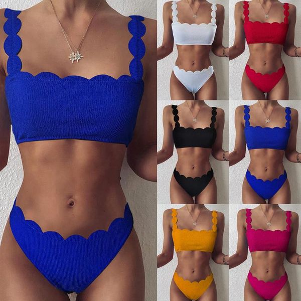 women's swimwear push up bikinis 2021 swimsuits scalloped edge women black bandeau bathing suit solid biquini beach sunbathing, White;black
women's swimwear push up bikinis 2021 swimsuits scalloped edge women black bandeau bathing suit solid biquini beach sunbathing, White;black