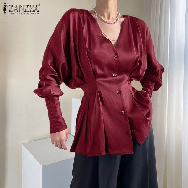 women's blouses & shirts zanzea 2021 women satin fashion long sleeve pleated blusas female spring casual solid v neck tunic oversized t, White
women's blouses & shirts zanzea 2021 women satin fashion long sleeve pleated blusas female spring casual solid v neck tunic oversized t, White