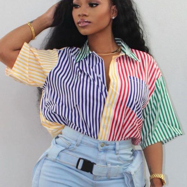 women's blouses & shirts summer shirt striped short sleeve yiciya clothing for women loose button casual contrast 2021, White
women's blouses & shirts summer shirt striped short sleeve yiciya clothing for women loose button casual contrast 2021, White