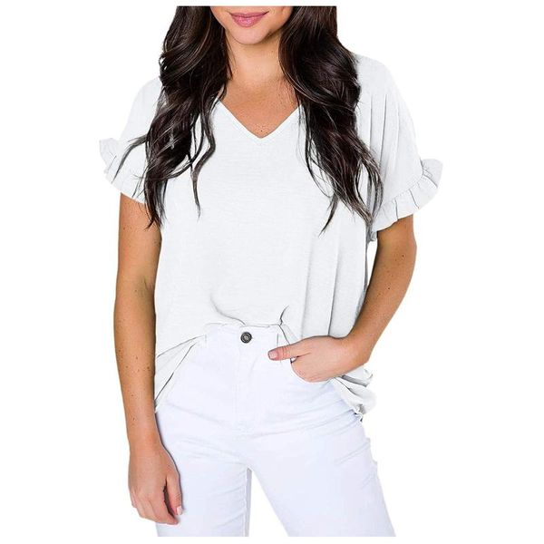 women's blouses & shirts ruffles elegant women blouse summer short sleeve solid v neck vintage plus size loose fit tunic blusas mujer, White
women's blouses & shirts ruffles elegant women blouse summer short sleeve solid v neck vintage plus size loose fit tunic blusas mujer, White