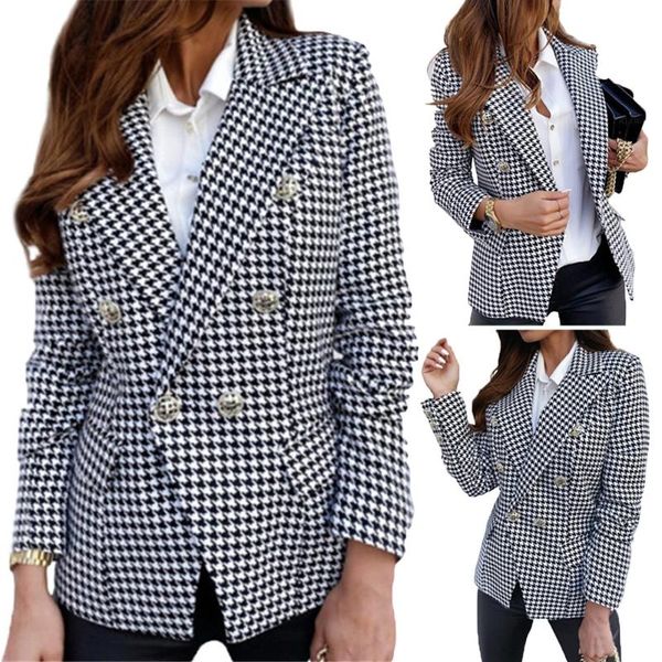 women vintage check plaid tartan long sleeve blazer double breasted slim work ol coat jacket outwear women's suits & blazers, White;black
women vintage check plaid tartan long sleeve blazer double breasted slim work ol coat jacket outwear women's suits & blazers, White;black
