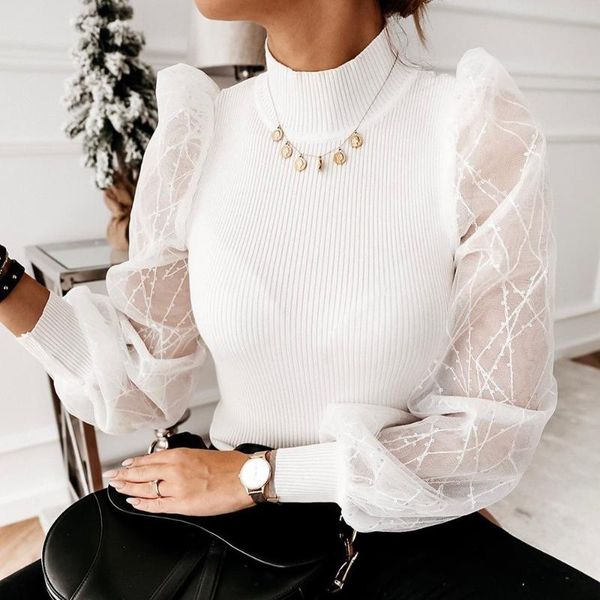 ribbed mesh shirts women turtleneck puff sleeve blouses knitwear fashion girls see through sequin knit spring shirt d35 women's &, White
ribbed mesh shirts women turtleneck puff sleeve blouses knitwear fashion girls see through sequin knit spring shirt d35 women's &, White