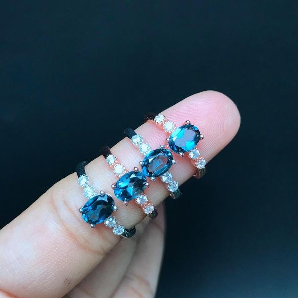 cluster rings 1 natural london blue z ring in sterling silver inlaid professional micro-set zircon ladies, Golden;silver