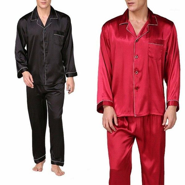 men's sleepwear 2021 fashion men silk satin pajamas set soft solid summer short-sleeved lapel cardigan trousers home clothes suit, Black;brown
men's sleepwear 2021 fashion men silk satin pajamas set soft solid summer short-sleeved lapel cardigan trousers home clothes suit, Black;brown