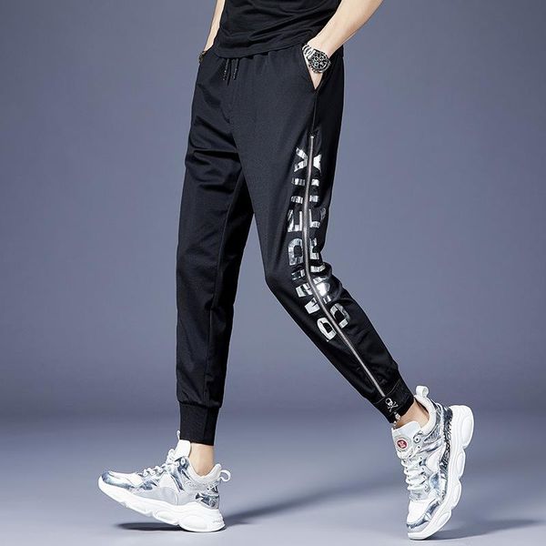 men's pants summer zipper ironing silver letter craft small foot casual trousers fashion city trend, Black
men's pants summer zipper ironing silver letter craft small foot casual trousers fashion city trend, Black