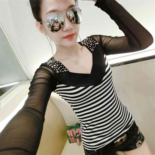 mesh t shirt women striped backless lace embroidery patchwork v-neck beading long sleeve camiseta mujer t94591 210421, Black;gray
mesh t shirt women striped backless lace embroidery patchwork v-neck beading long sleeve camiseta mujer t94591 210421, Black;gray
