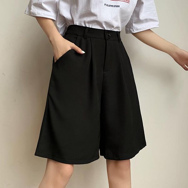 women's shorts black high waist straight suit cropped pants loose slimming 2021 summer korean casual wide-leg, White;black
women's shorts black high waist straight suit cropped pants loose slimming 2021 summer korean casual wide-leg, White;black