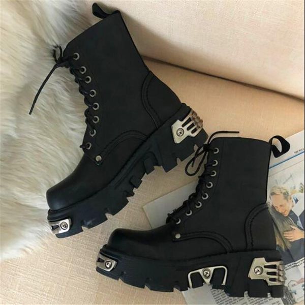 boots women's genuine leather fashion shoes lace up casual platform metal decorative ladies, Black
boots women's genuine leather fashion shoes lace up casual platform metal decorative ladies, Black
