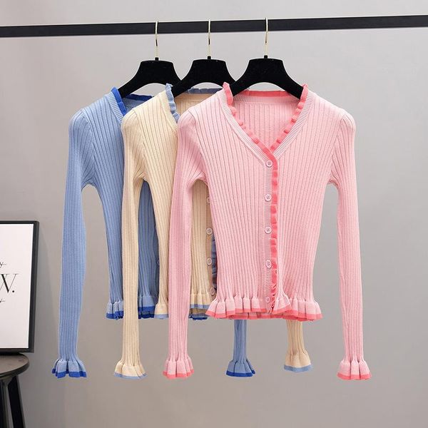 women's knits & tees elegant vintage knitted v neck cardiagn autumn 2021 korean long-sleeved sweater coat women ruffles cardigans top, White
women's knits & tees elegant vintage knitted v neck cardiagn autumn 2021 korean long-sleeved sweater coat women ruffles cardigans top, White