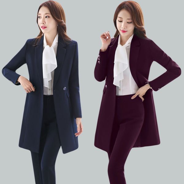 women's two piece pants fabrics autumn winter women blazers uniform women's social design office suits with long windbreaker b3ju, White
women's two piece pants fabrics autumn winter women blazers uniform women's social design office suits with long windbreaker b3ju, White