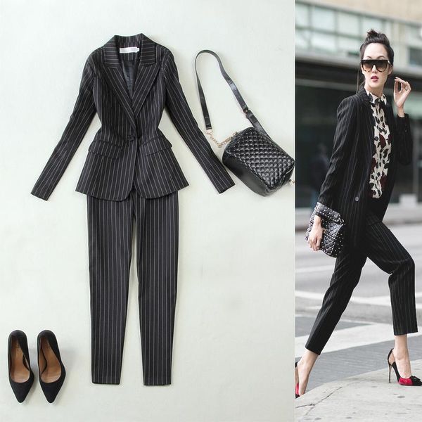 sets of autumn large size women's spring slim slimming striped suit jacket nine points straight pants two piece, White
sets of autumn large size women's spring slim slimming striped suit jacket nine points straight pants two piece, White