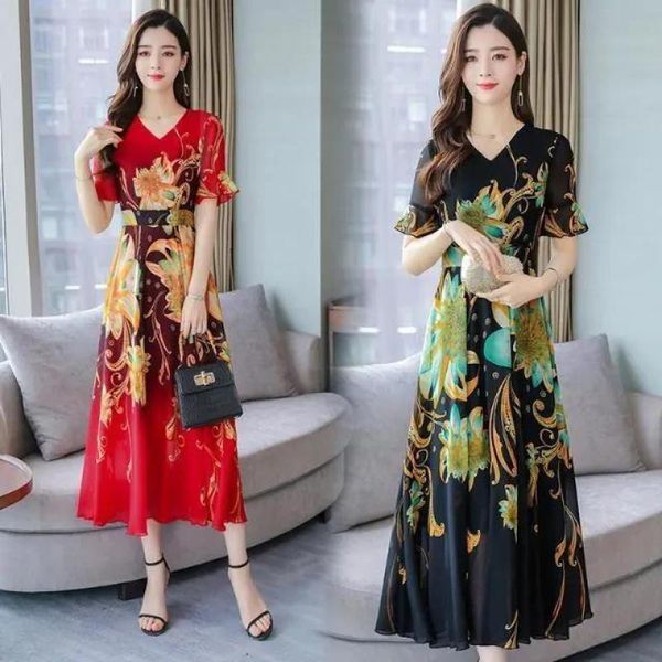casual dresses summer retro slim fit v-neck floral short sleeve dress women's long print a-line skirt, Black;gray
casual dresses summer retro slim fit v-neck floral short sleeve dress women's long print a-line skirt, Black;gray