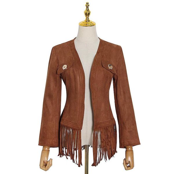 bottom tassel with belt imitation of and the 2021 autumn wear women's jackets, Black;brown
bottom tassel with belt imitation of and the 2021 autumn wear women's jackets, Black;brown