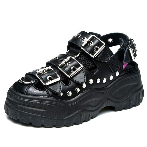 dress shoes cuddlyiipanda 2021 punk style rivets sandals metal buckle genuine leather women slides platform summer sandalias mujer, Black
dress shoes cuddlyiipanda 2021 punk style rivets sandals metal buckle genuine leather women slides platform summer sandalias mujer, Black