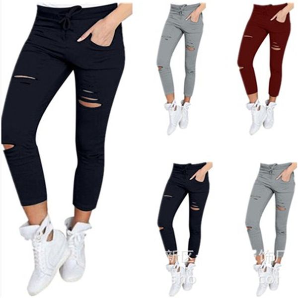 womens plus size pants solid color drawstring high waist pencil ripped skinny leggings elastic thin-section women, Black
womens plus size pants solid color drawstring high waist pencil ripped skinny leggings elastic thin-section women, Black