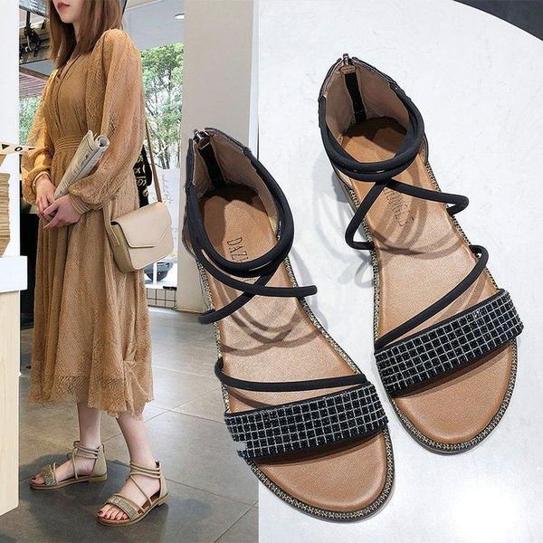 cross with rhinestones roman shoes flat soft bottom comfortable zipper rhinestone women's sandals, Black
cross with rhinestones roman shoes flat soft bottom comfortable zipper rhinestone women's sandals, Black
