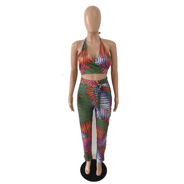 leaves print 2 piece outfits for women summer clothes halter backless crop sashes bodycon pant sweatsuit matching set, White;black
leaves print 2 piece outfits for women summer clothes halter backless crop sashes bodycon pant sweatsuit matching set, White;black
