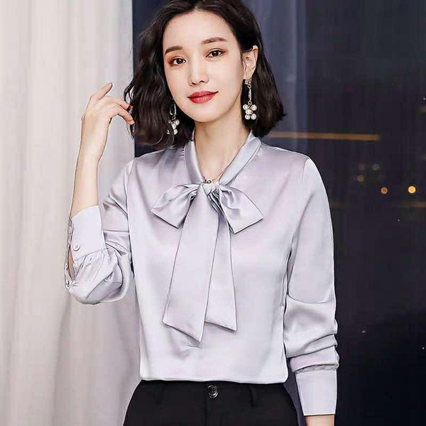 women's blouses & shirts 2021 women spring summer style faux sild lady casual long sleeve bow tie collar blusas, White
women's blouses & shirts 2021 women spring summer style faux sild lady casual long sleeve bow tie collar blusas, White