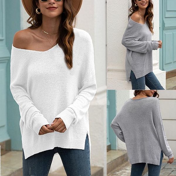 women knitted v neck sweater plus size loose oversize long sleeve sweaters pullover women's, White;black
women knitted v neck sweater plus size loose oversize long sleeve sweaters pullover women's, White;black