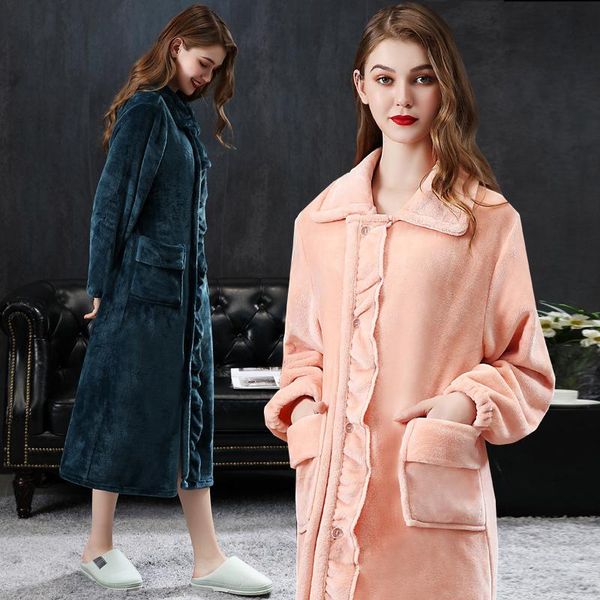 winter thicken lapel nightgown kimono gown flannel nightdress lady casual sleepwear with buttons coral fleece home dressing women's, Black;red
winter thicken lapel nightgown kimono gown flannel nightdress lady casual sleepwear with buttons coral fleece home dressing women's, Black;red