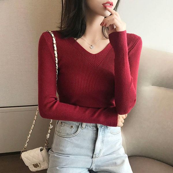 women's sweaters knitted bottoming sweater 2021 autumn and winter v-neck long-sleeved wild slim pullover, White;black
women's sweaters knitted bottoming sweater 2021 autumn and winter v-neck long-sleeved wild slim pullover, White;black