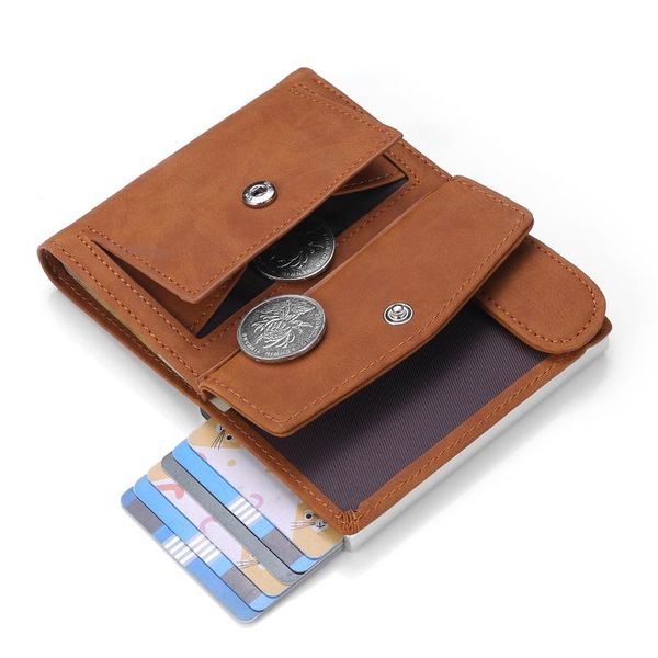 card holders men's holder side push aluminum alloy wallet rifd shielding anti-theft swipe multi-function, Brown;gray
card holders men's holder side push aluminum alloy wallet rifd shielding anti-theft swipe multi-function, Brown;gray