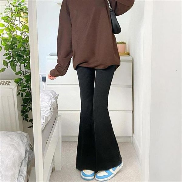 retro casual solid color women pants high waist slim fit big flared trousers female urban style boot black fashion tights, Black;white
retro casual solid color women pants high waist slim fit big flared trousers female urban style boot black fashion tights, Black;white